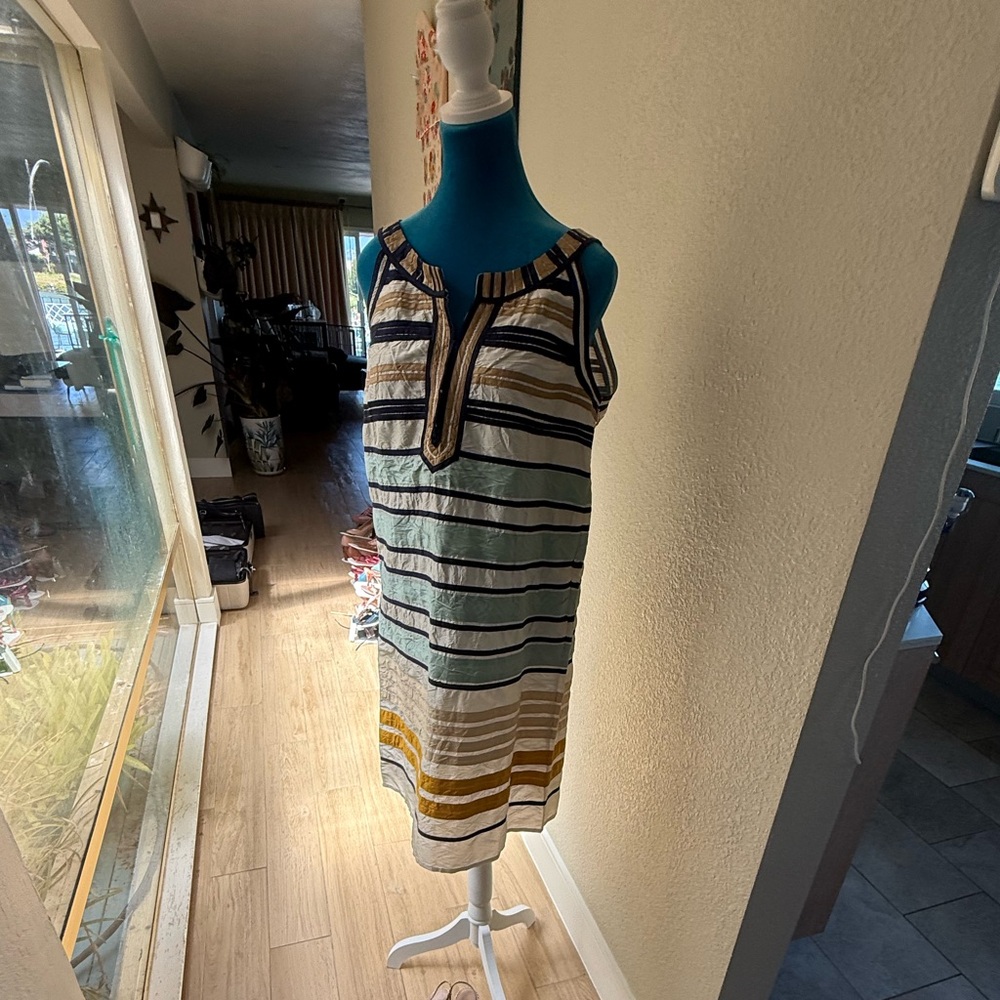 Calypso St. Barth Raw Silk Multicolor Striped Midi Dress